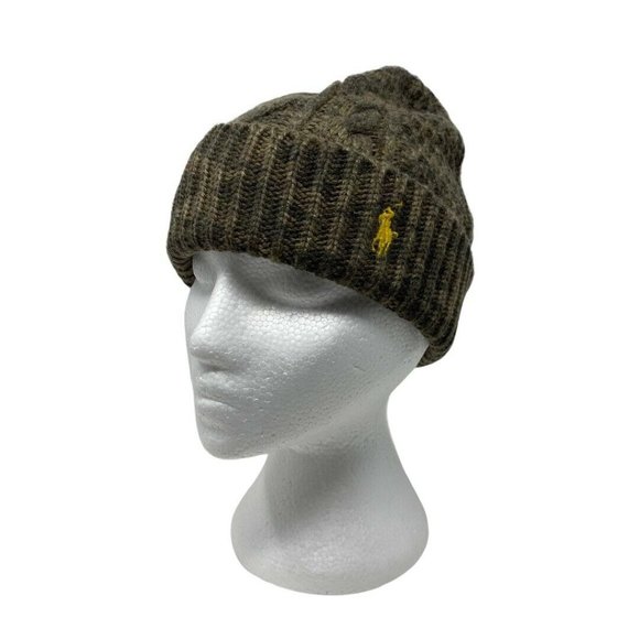 POLO RALPH LAUREN Camouflage Cable Knit Camo Beanie Hat Olive Green - Picture 2 of 12